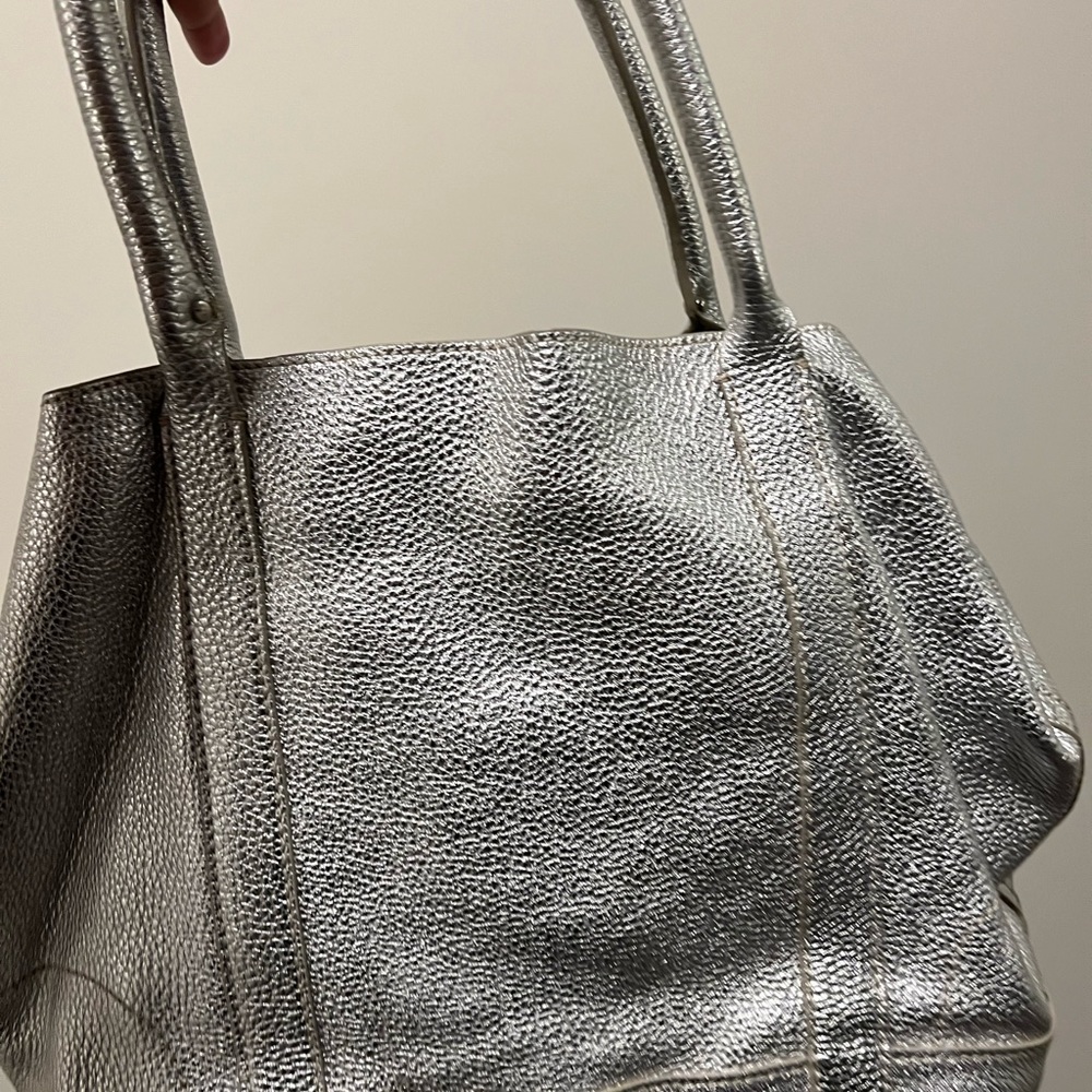 J. Crew Borge Garveri Silver Italian Pebbled Leather Tote/ Shoulder Bag/ Satchel